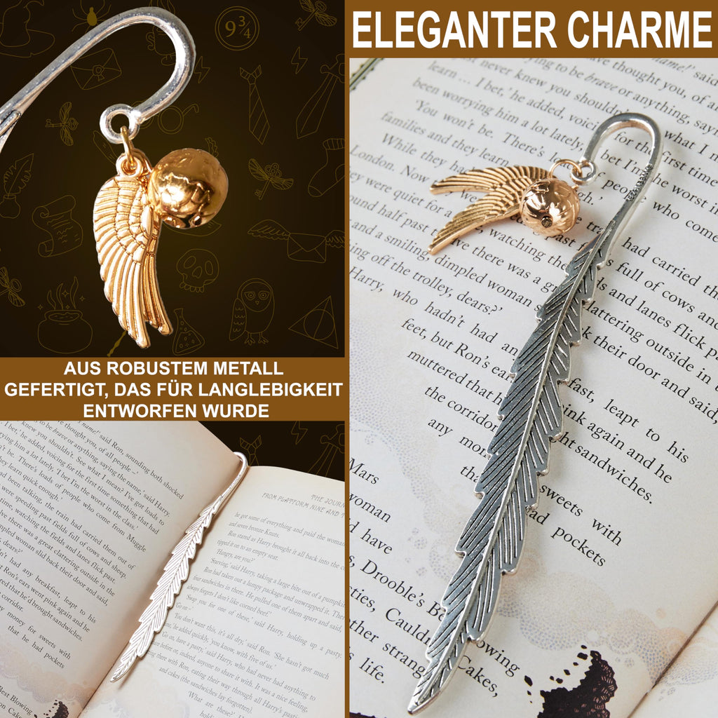 Harry Potter Lesezeichen Metall mit Anhänger, Schön Lesezeichen Kinder, Erwachsene und Lehrer, Magisches Thema Bücher Zubehör, Geschenke für Buchliebhaber (Silber/Gold)