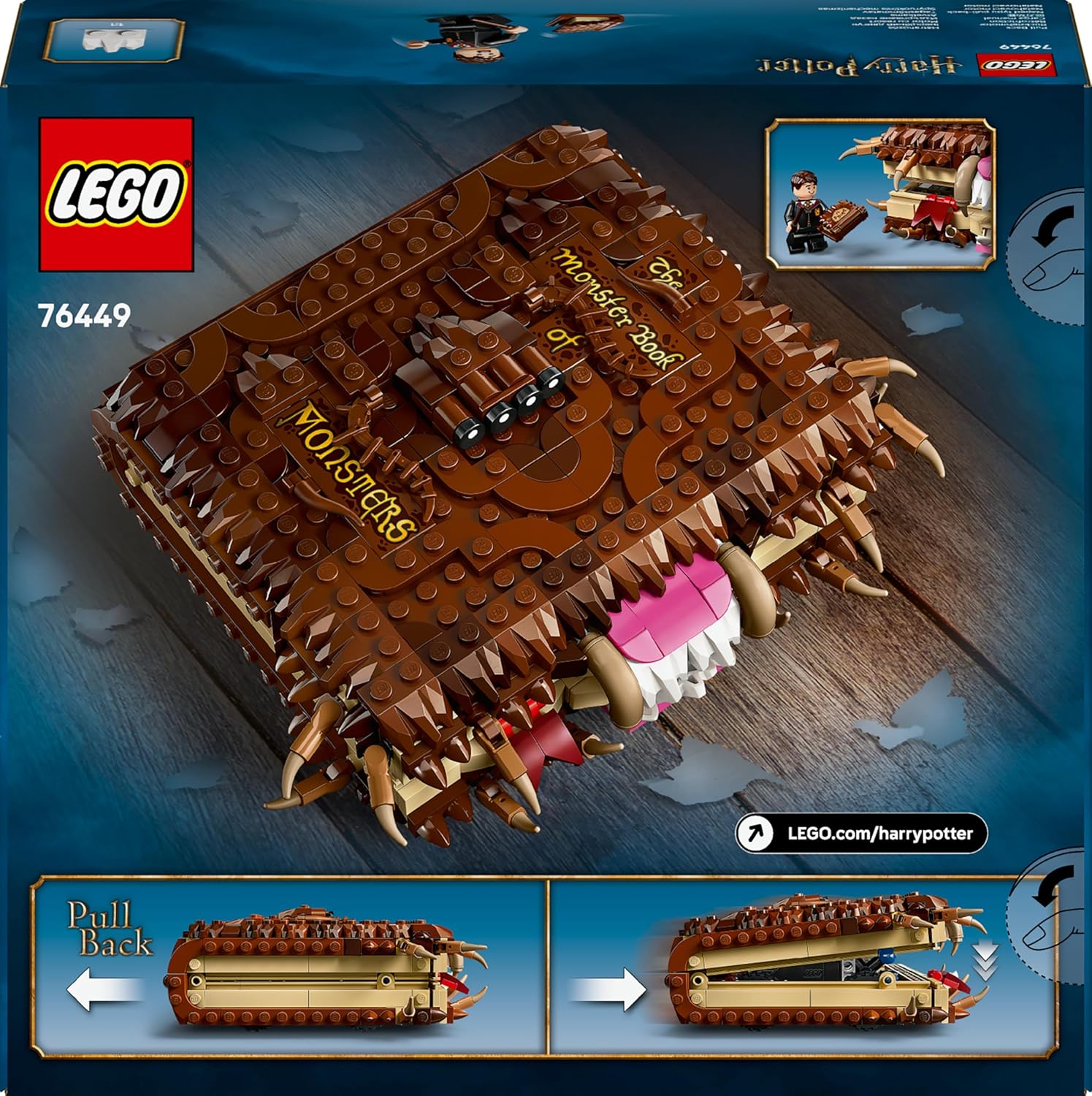 LEGO Harry Potter Beißendes Monsterbuch der Monster – Interaktives Spielzeug mit Rückziehmotor und beißendem Mund – mit Neville Longbottom Mini-Figur – Geschenk für Kinder, Harry Potter Fans – 76449