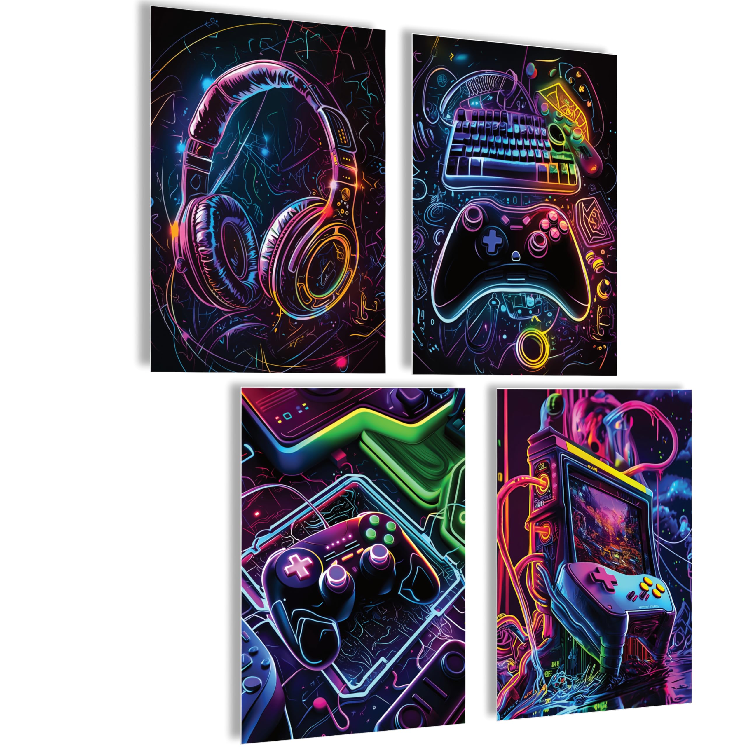 mojoliving Gaming Zimmer Deko Bilder | Poster Wand für Gamer Jugendzimmer | Set mit Neon Sign Motive | Coole Geschenke für Gamer | Zocker Bilder Wand | Neon Wandbild