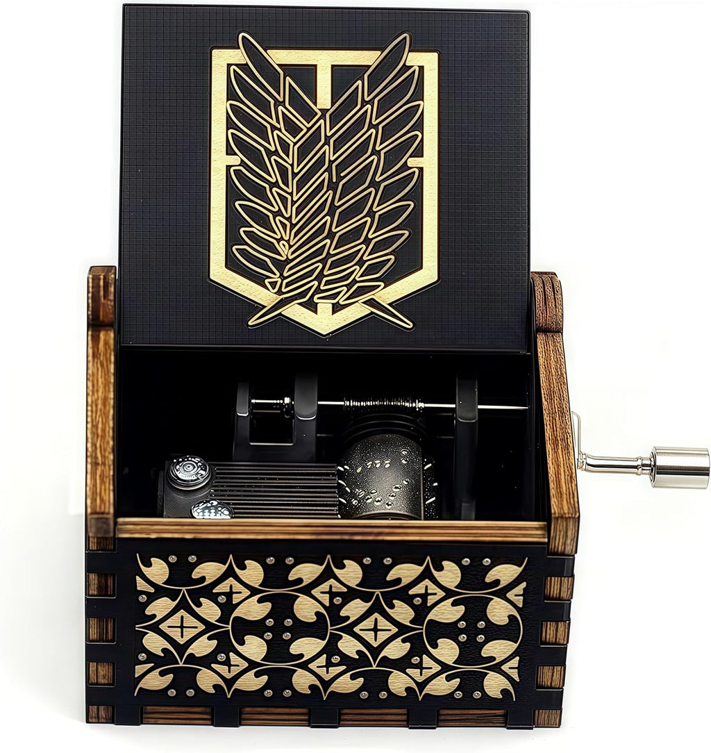 Attack on Titan Spieluhr Spielzeug Holz Handkurbel Gravur Vintage Holz Spieluhr Geburtstag Halloween Weihnachten Valentinstag Geschenk