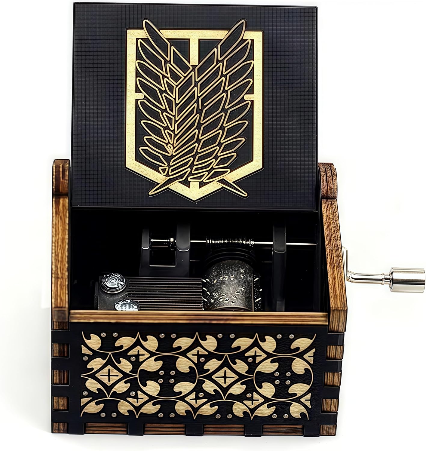 Attack on Titan Spieluhr Spielzeug Holz Handkurbel Gravur Vintage Holz Spieluhr Geburtstag Halloween Weihnachten Valentinstag Geschenk