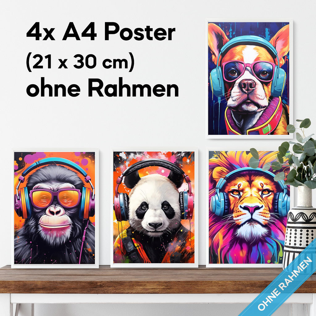 mojoliving Gaming Zimmer Deko Bilder | Poster Wand für Gamer Jugendzimmer | Set mit Neon Sign Motive | Coole Geschenke für Gamer | Zocker Bilder Wand | Neon Wandbild
