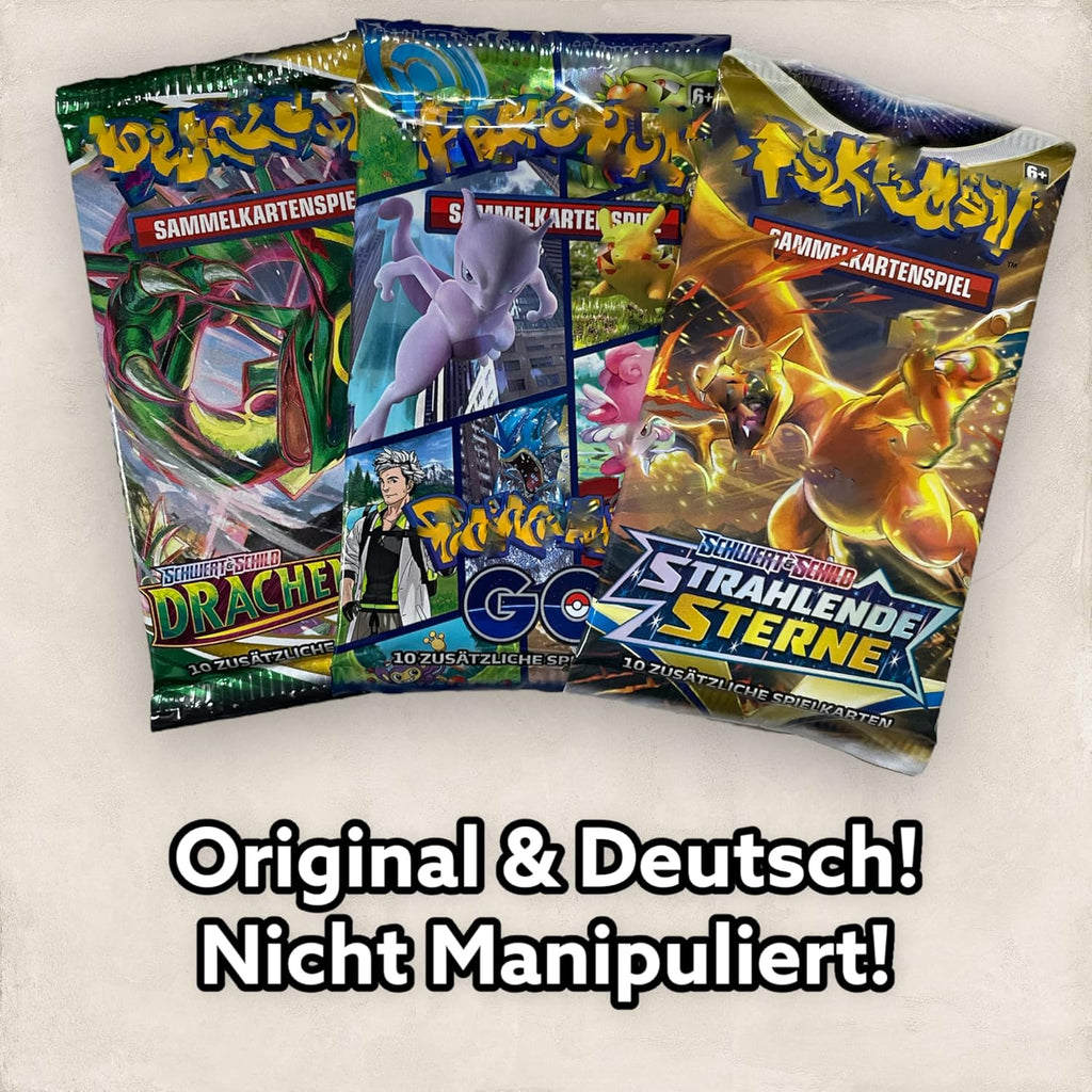 Heartforcards Versandschutz kompatibel mit Booster Packungen + 3 PKM deutsche Packs Originale Mystery Sammelkarten