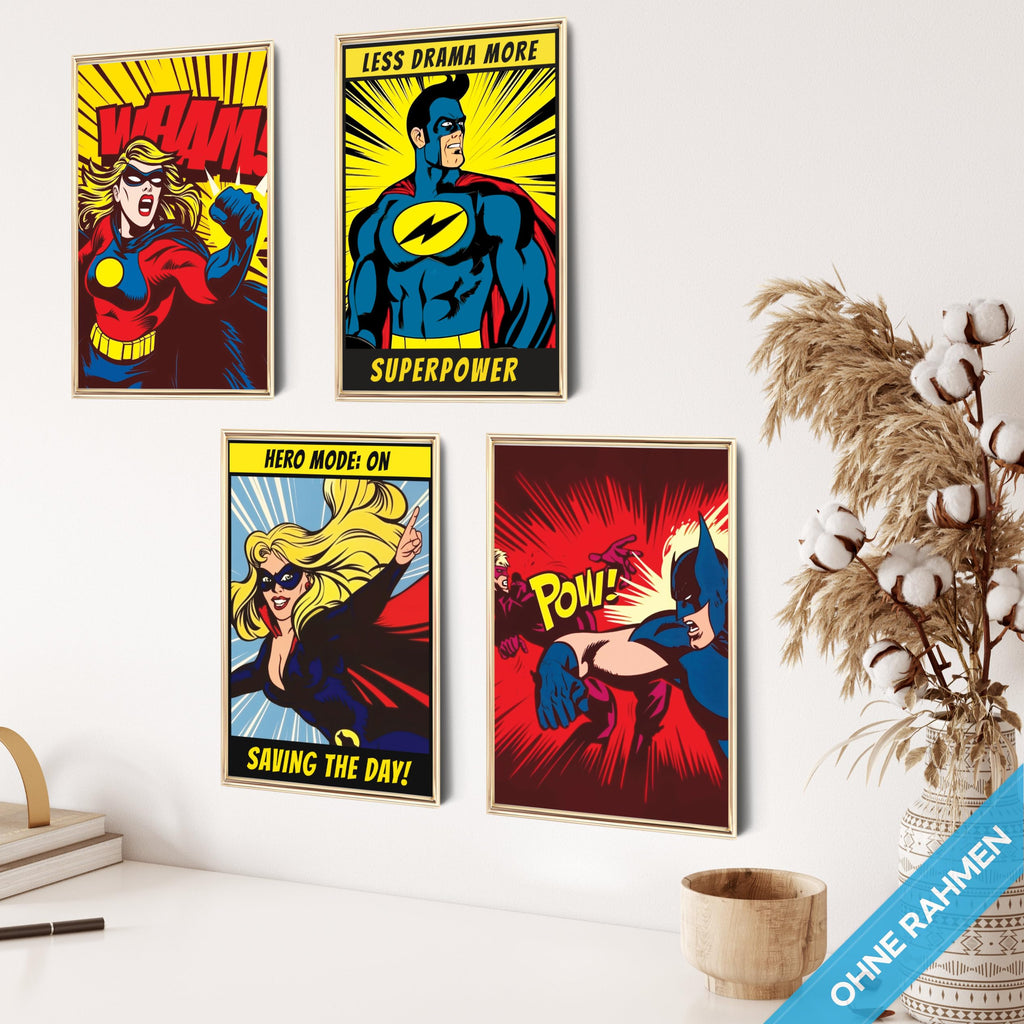 mojoliving Gaming Zimmer Deko Bilder | Poster Wand für Gamer Jugendzimmer | Set mit Neon Sign Motive | Coole Geschenke für Gamer | Zocker Bilder Wand | Neon Wandbild