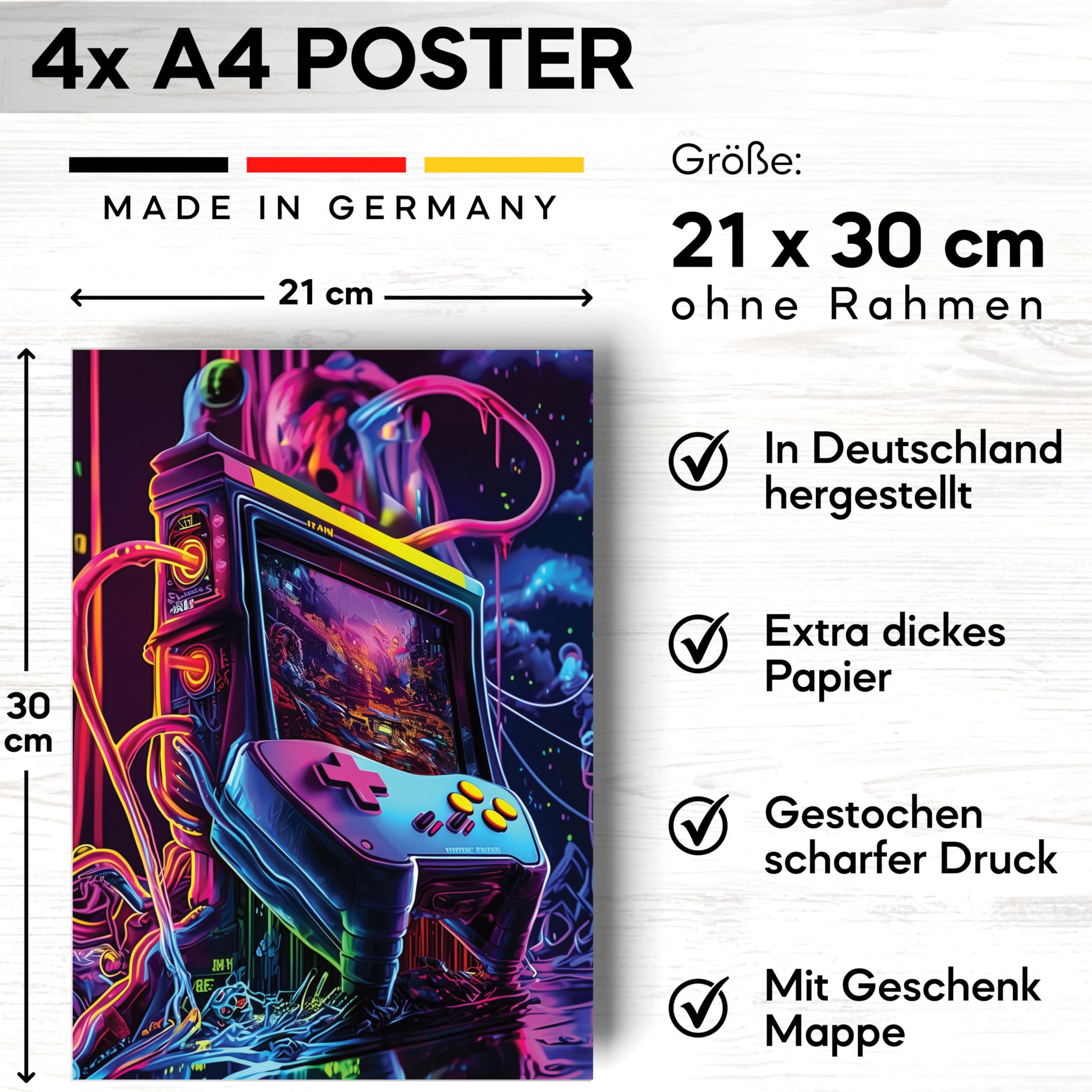 mojoliving Gaming Zimmer Deko Bilder | Poster Wand für Gamer Jugendzimmer | Set mit Neon Sign Motive | Coole Geschenke für Gamer | Zocker Bilder Wand | Neon Wandbild