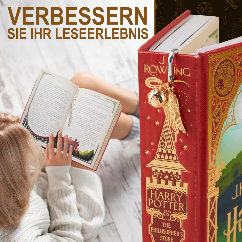 Harry Potter Lesezeichen Metall mit Anhänger, Schön Lesezeichen Kinder, Erwachsene und Lehrer, Magisches Thema Bücher Zubehör, Geschenke für Buchliebhaber (Silber/Gold)