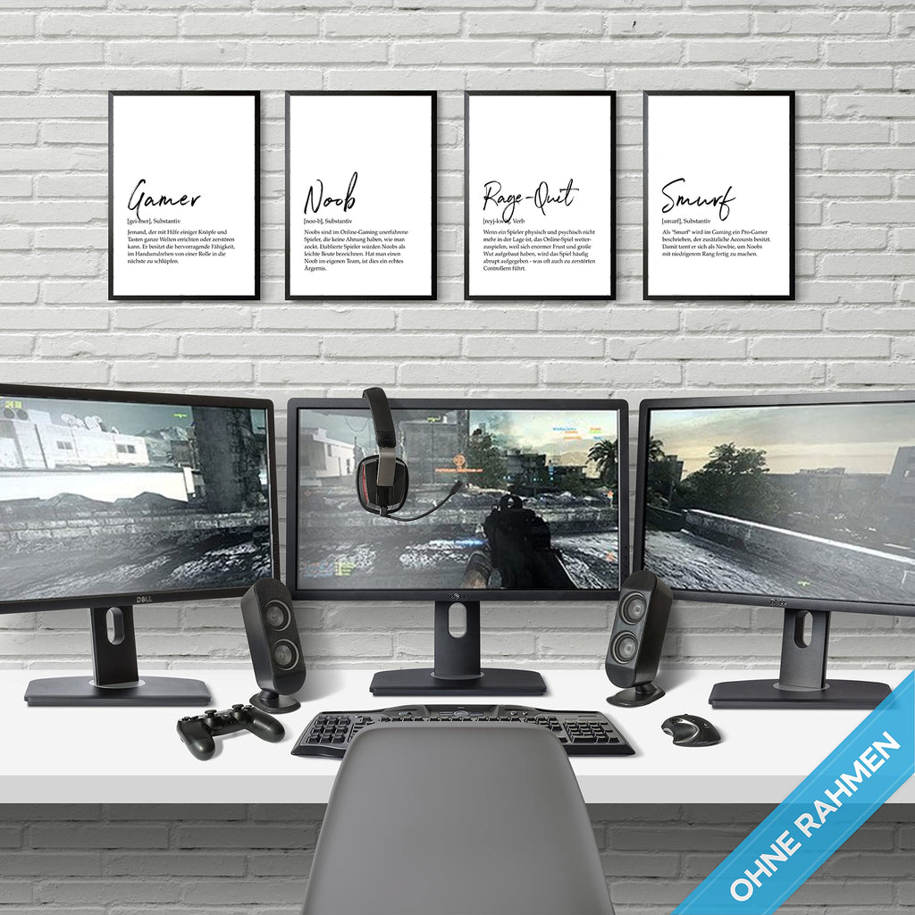 mojoliving Gaming Zimmer Deko Bilder | Poster Wand für Gamer Jugendzimmer | Set mit Neon Sign Motive | Coole Geschenke für Gamer | Zocker Bilder Wand | Neon Wandbild