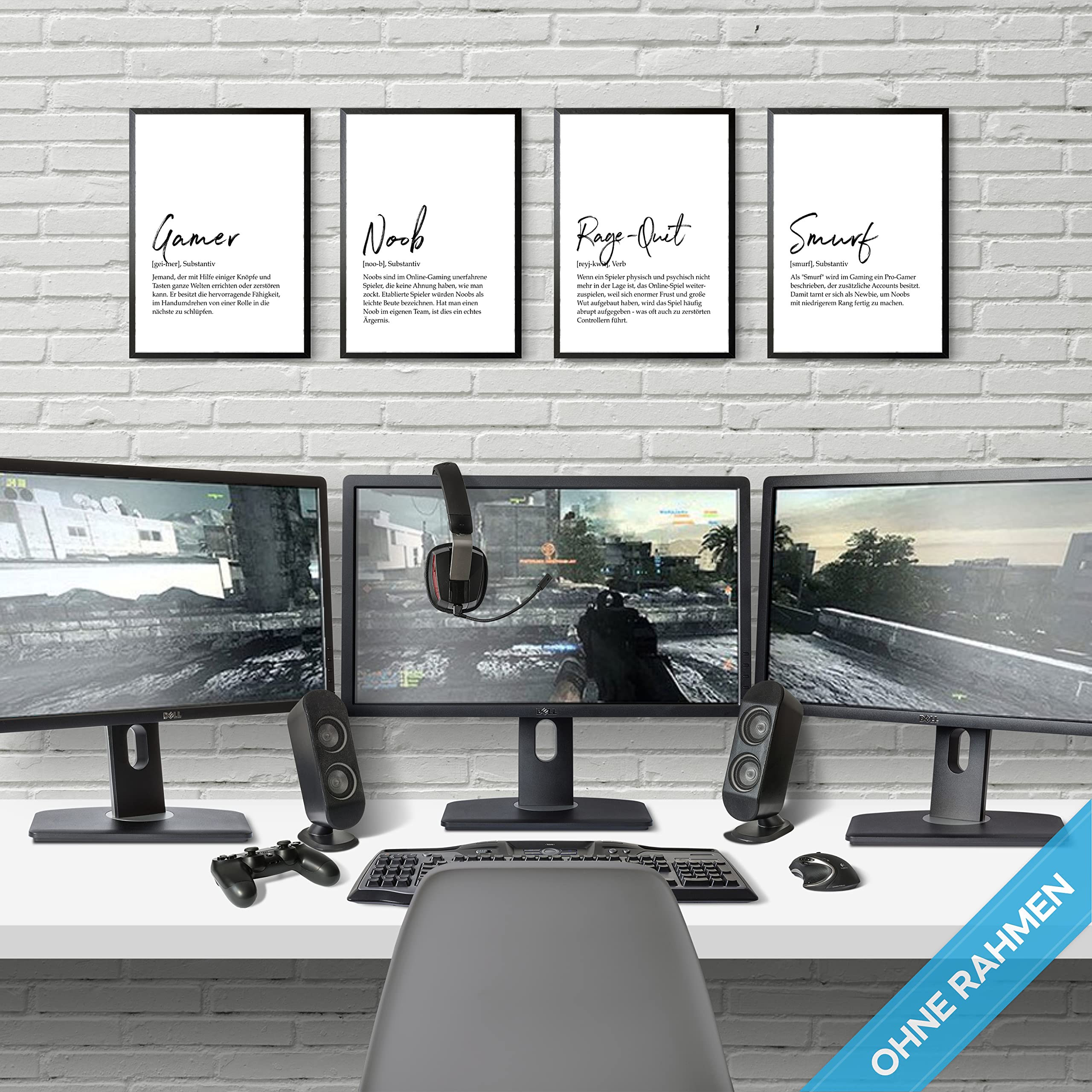 mojoliving Gaming Zimmer Deko Bilder | Poster Wand für Gamer Jugendzimmer | Set mit Neon Sign Motive | Coole Geschenke für Gamer | Zocker Bilder Wand | Neon Wandbild