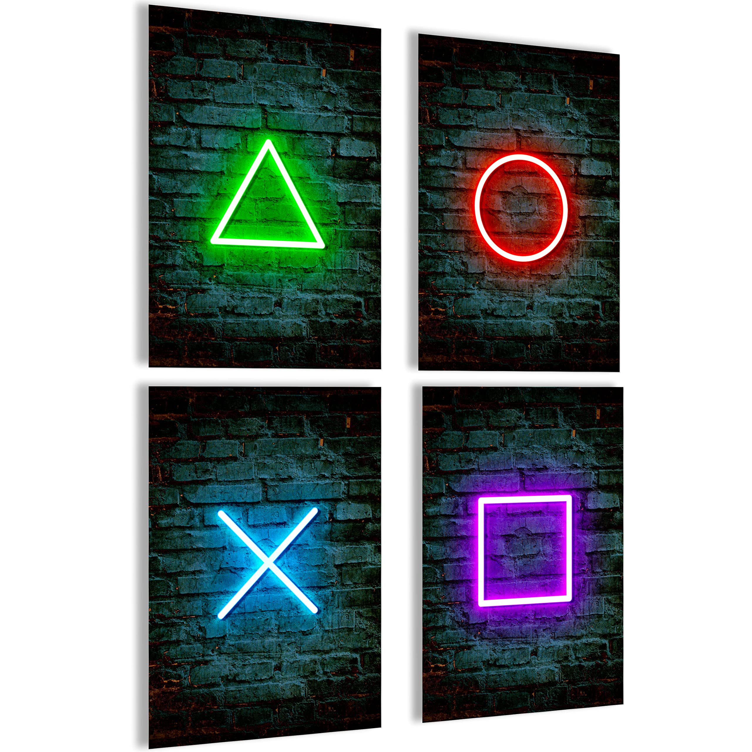mojoliving Gaming Zimmer Deko Bilder | Poster Wand für Gamer Jugendzimmer | Set mit Neon Sign Motive | Coole Geschenke für Gamer | Zocker Bilder Wand | Neon Wandbild