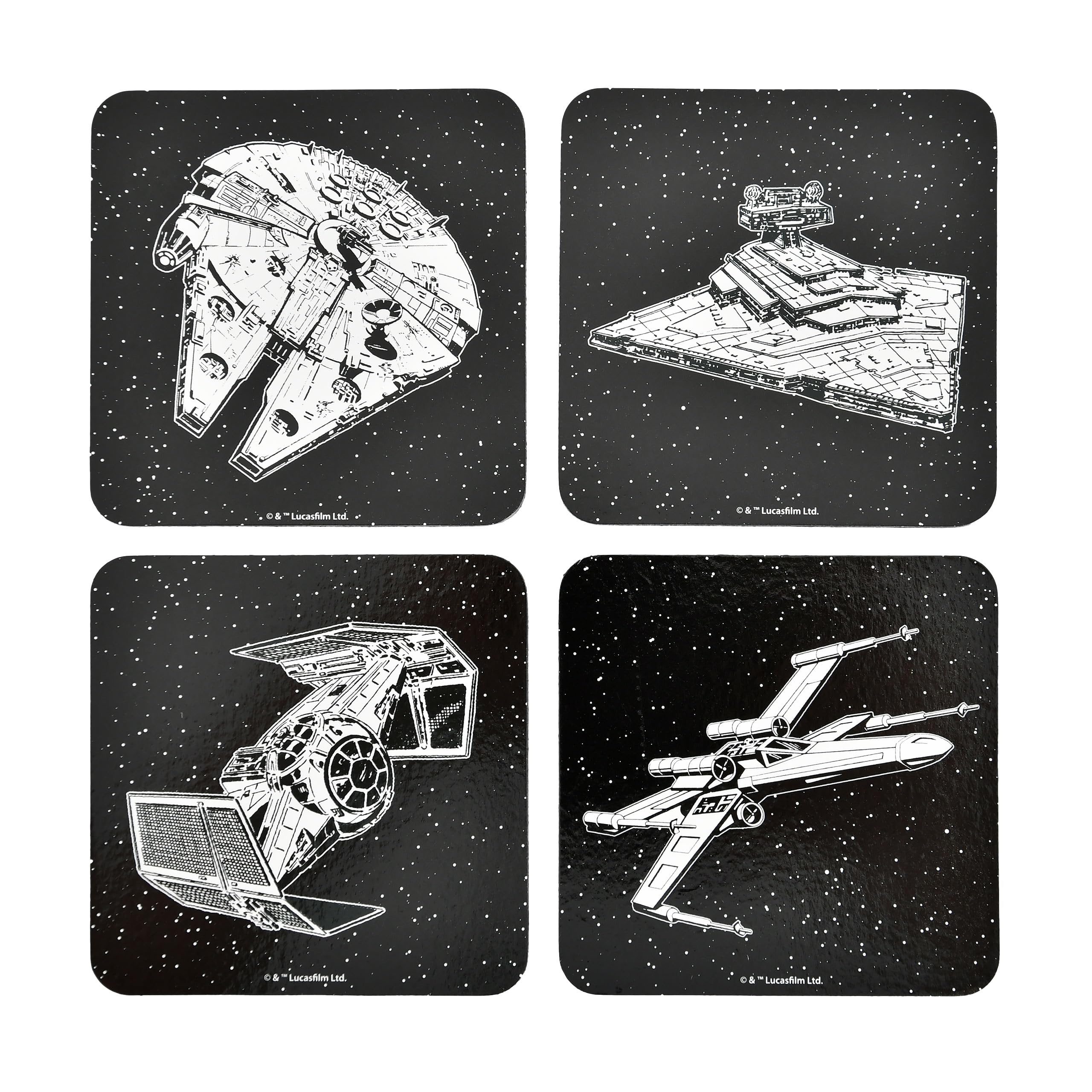 Elbenwald Untersetzer 4er Set mit verschiedenen Designs und Farben - Geschenkidee - Glasuntersetzer Viereckig - für alle Arten von Tassen - Mehrfarbig - Kork, Kunststoff (Star Wars)
