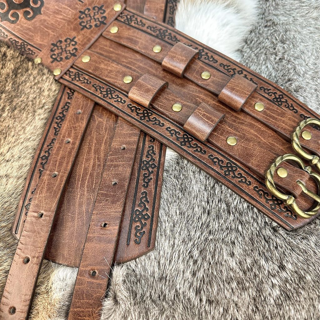HiiFeuer Wikinger breiter Gürtel, mittelalterlicher Kunstleder Rüstungsgürtel Ritter Korsett Gürtel, LARP Halloween Kostüm