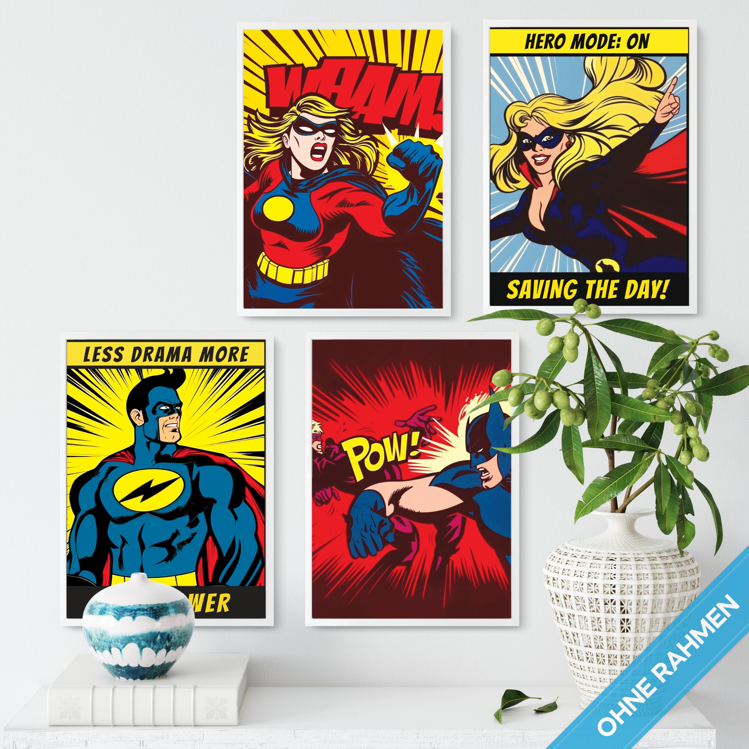 mojoliving Gaming Zimmer Deko Bilder | Poster Wand für Gamer Jugendzimmer | Set mit Neon Sign Motive | Coole Geschenke für Gamer | Zocker Bilder Wand | Neon Wandbild