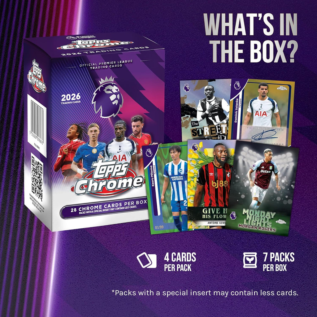 2026 Topps Chrom-Premier-Liga-Fußball, werksseitig versiegelt, Vorteilsbox
