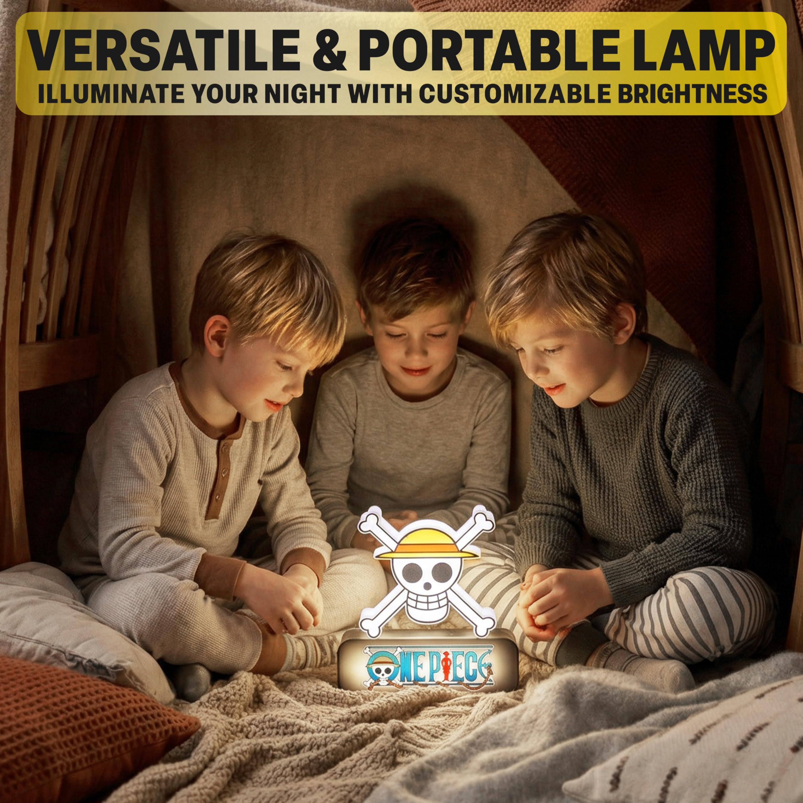 One Piece Skull 3D LED Nachtlicht, Straw Hat Tischlampe mit 3 Helligkeitsstufen, USB oder Batterie, Tragbar Weißes Licht LED lampe, Anime Geschenke für Zimmer Deko (Mehrfarbig 3D Skull)