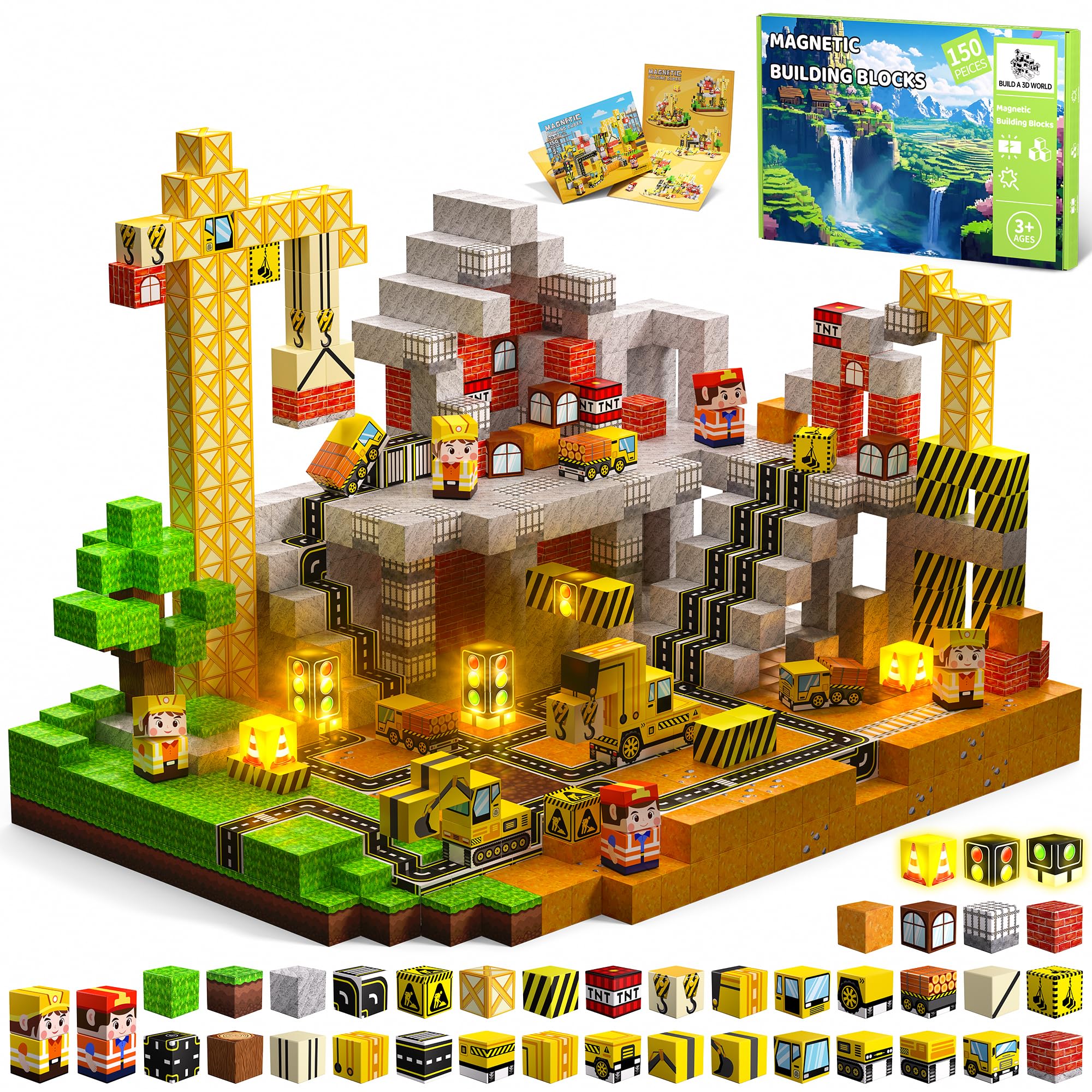 Magnetische Bausteine Bauspielzeug 100 Pcs Magnetbausteine für Kinder Montessori Kreative Spielzeug ab 3 4 5 6 7 8 9 10 Jahre Junge und Mädchen Magnetic Blocks Geschenke für Kinder （Wald）