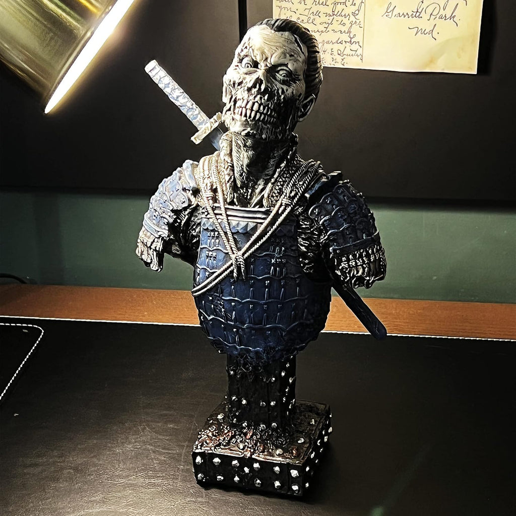 LOOYAR Resin Undead Japanische Samurai Zombie Büste Statue Skulptur Ornament Figur Handwerk für Zuhause Haus Wohnzimmer Veranda Dekoration Büro Schreibtisch Schreibtisch T Geschenk