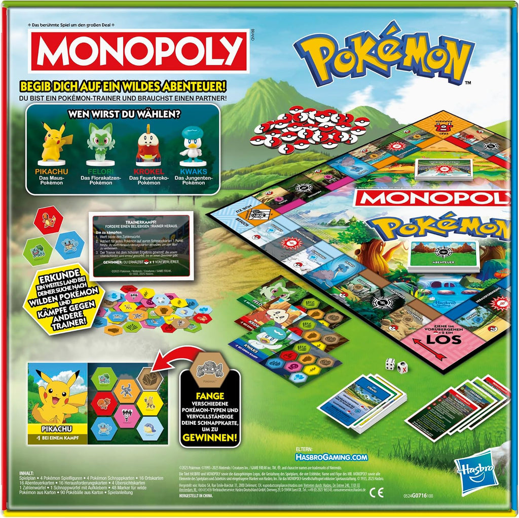Monopoly Pokémon Edition Brettspiel | ab 8 Jahren | 2 bis 4 Spieler | Kinderspiel für Pokémon Fans | unterhaltsames Familienspiel | 45 Min. durchschnittlich - Deutsche Version