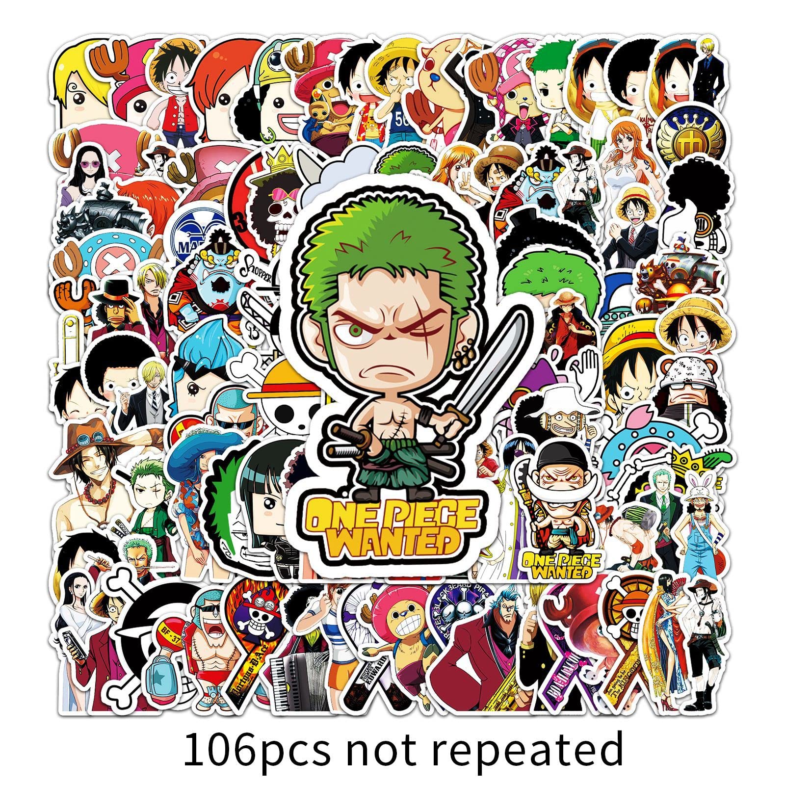 100 Stück One Piece Aufkleber für Wasserflaschen, Laptop, Computer, Skateboard, niedliches Aufkleber-Geschenk für Kinder, Teenager, wasserdicht