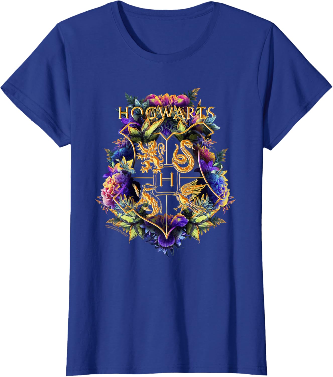 Harry Potter Hogwarts Multi-Colored Floral Crest T-Shirt