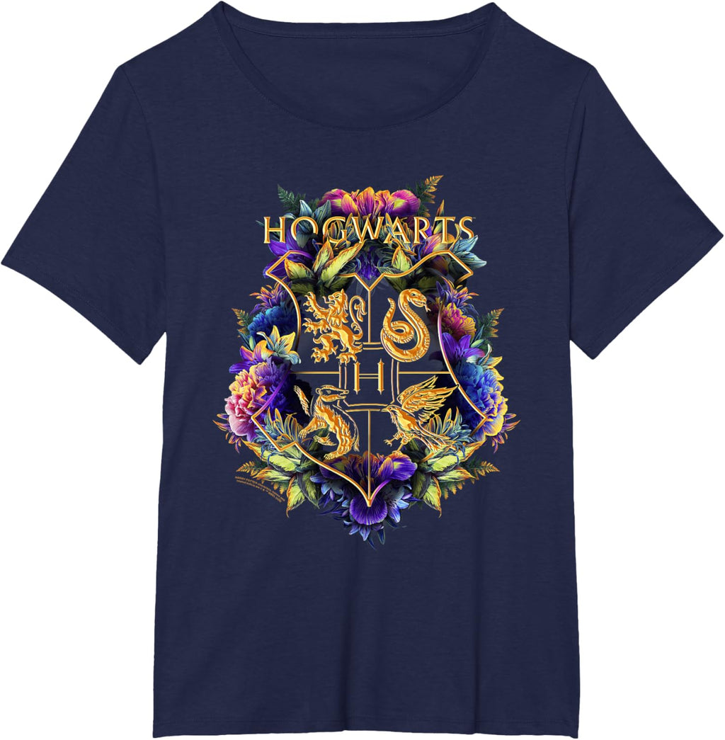 Harry Potter Hogwarts Multi-Colored Floral Crest T-Shirt