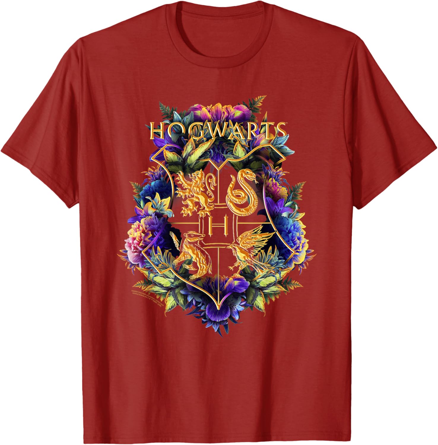 Harry Potter Hogwarts Multi-Colored Floral Crest T-Shirt