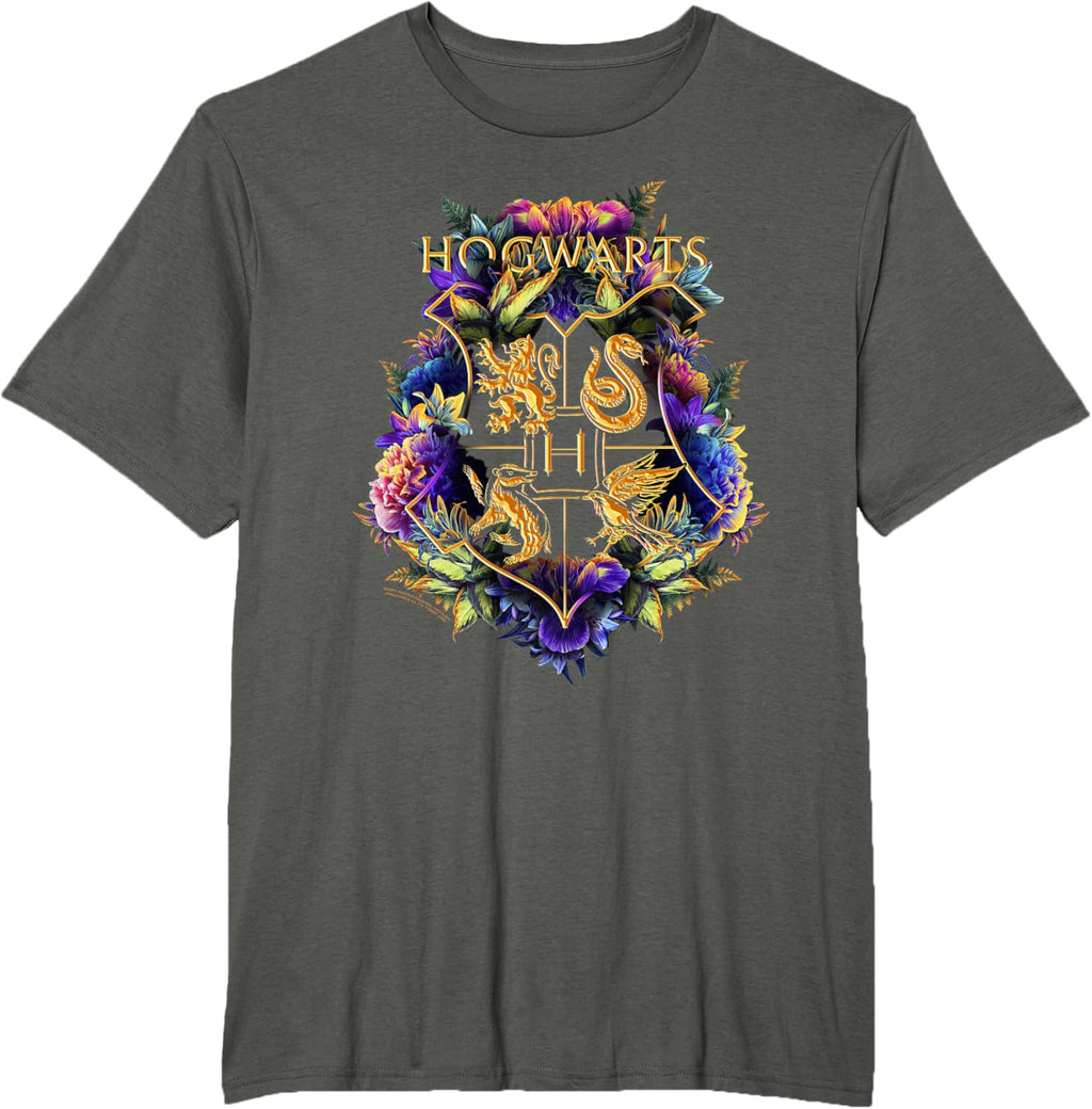 Harry Potter Hogwarts Multi-Colored Floral Crest T-Shirt