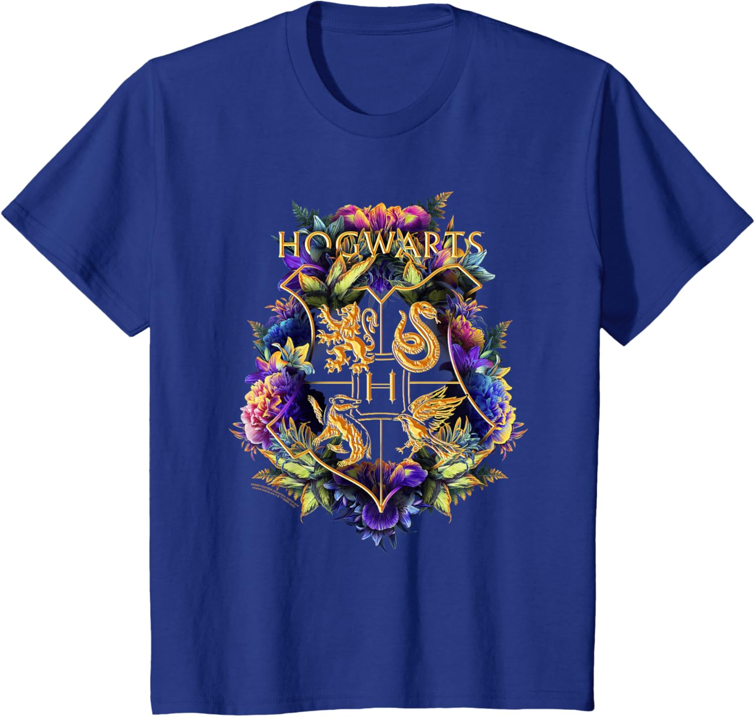 Harry Potter Hogwarts Multi-Colored Floral Crest T-Shirt