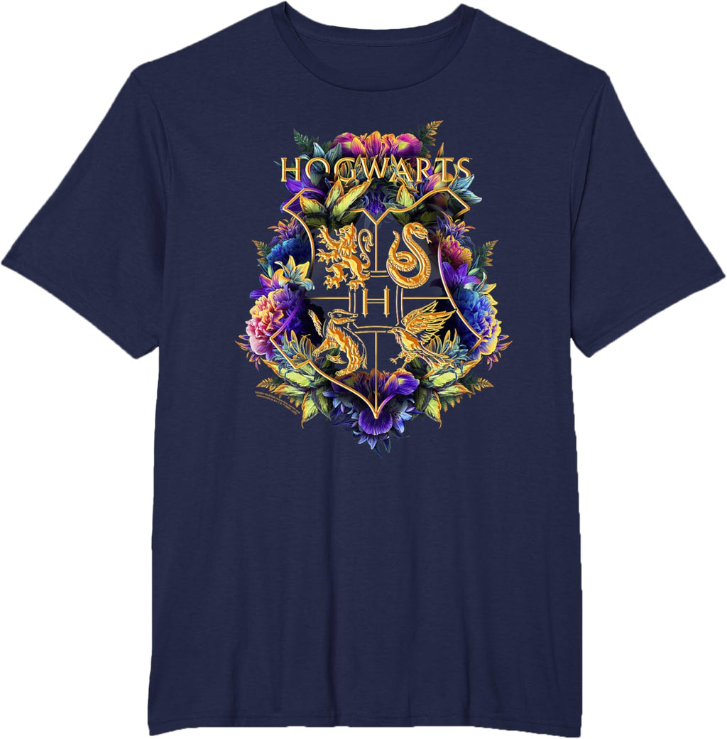 Harry Potter Hogwarts Multi-Colored Floral Crest T-Shirt