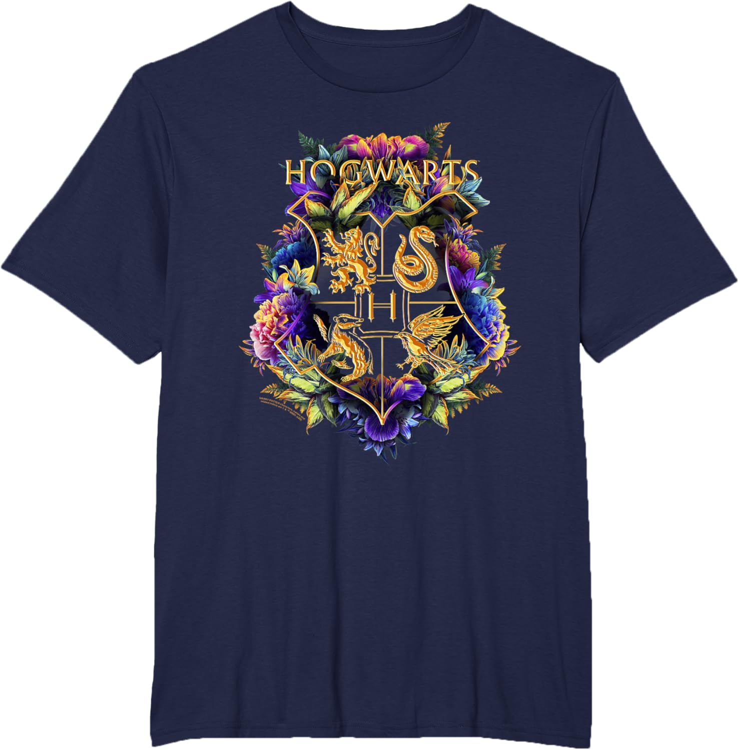 Harry Potter Hogwarts Multi-Colored Floral Crest T-Shirt